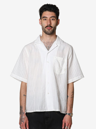 White Stripe Cuban Collar Shirt